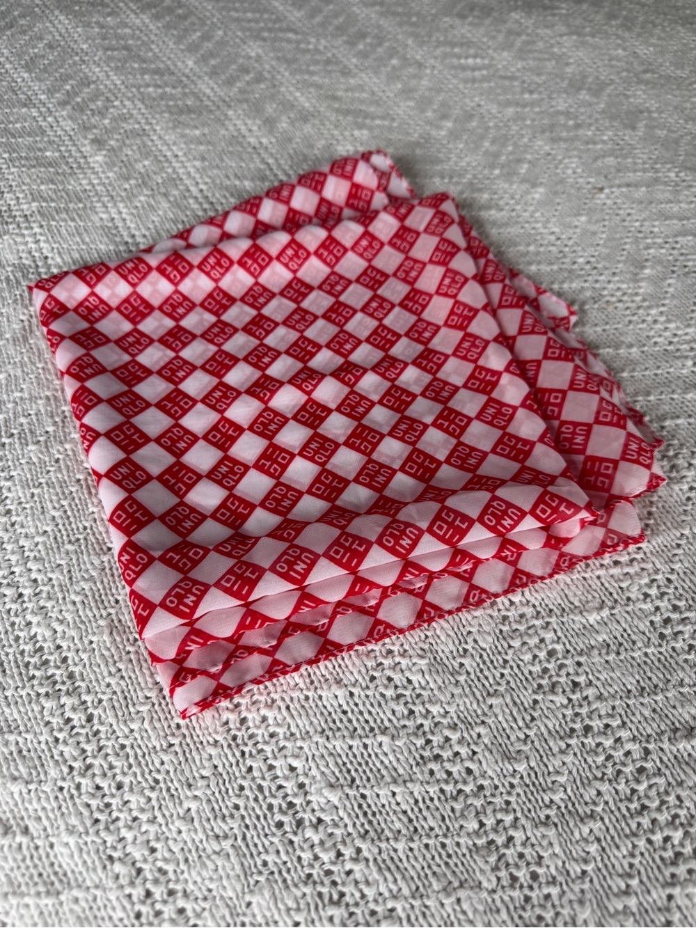 Uniqlo Logo Red and White Checkered Scarf 35x35”
